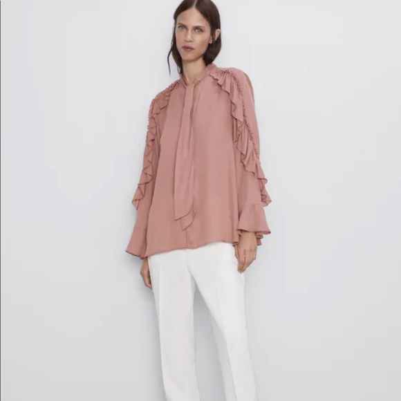 ZARA mauve ruffled flowy blouse - Picture 1 of 7